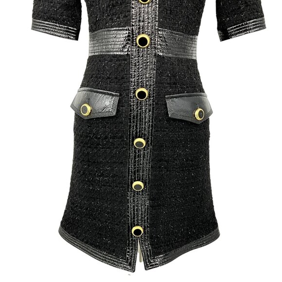 Veronica Beard Simona Tweed Button Front Dress Black Short Sleeve Size 00 - Picture 3 of 11